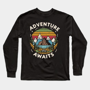 "Adventure Awaits" Retro Mountain Long Sleeve T-Shirt